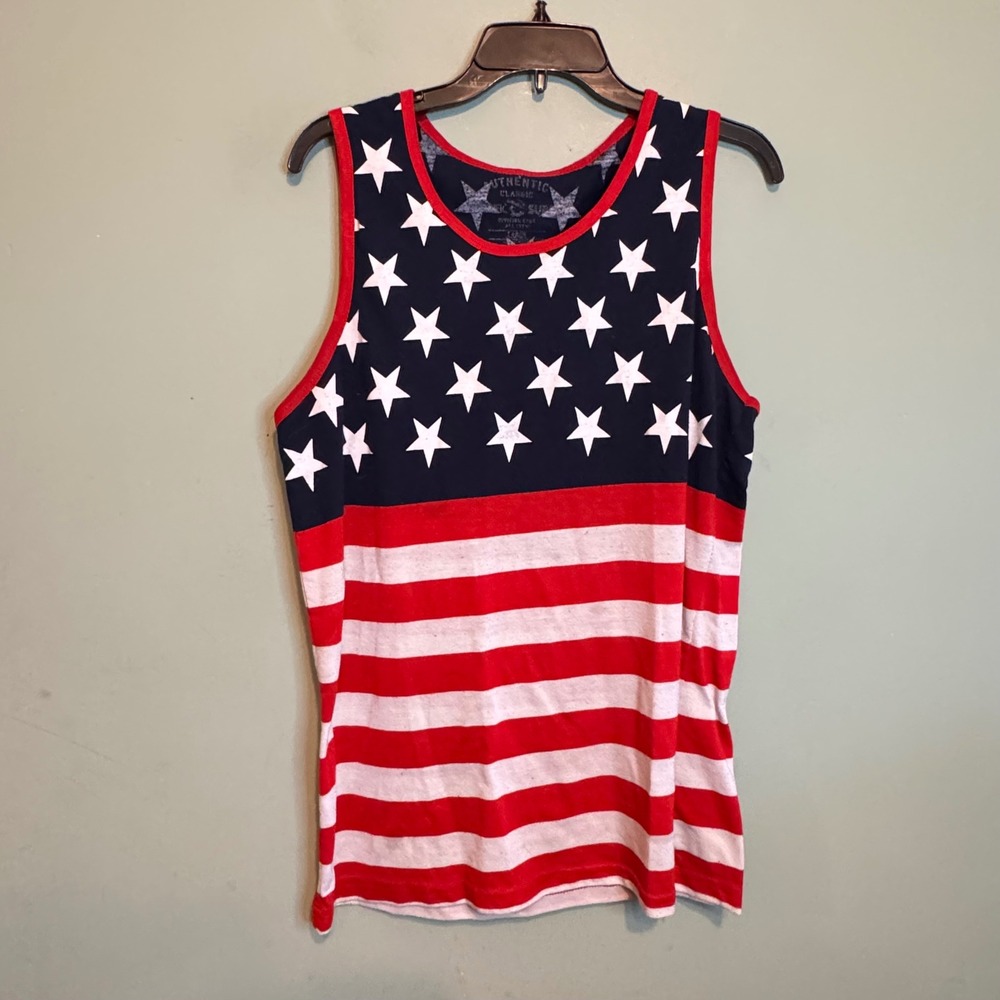 Authentic Classic Sonic Surf American Flag Tank Top Large Red White Blue Stars